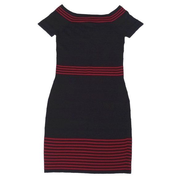 Max Studio Women's Red & Black Rayon Blend Knit Bodycon Short Sleeve Dress XS - Picture 7 of 10